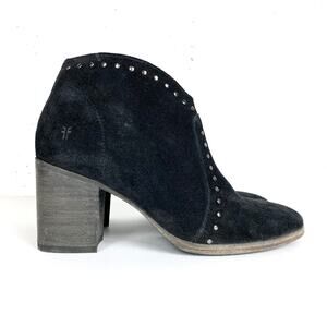 Frye Womens Nora Stud Side Zip Ankle Booties Black Suede Size 6